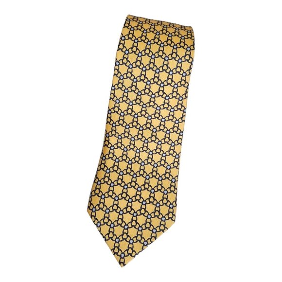 HERMÈS Men's 100% Silk Necktie LUXURY Tie 5339 TA Yellow Chain W:3.6" EUC - Picture 1 of 4